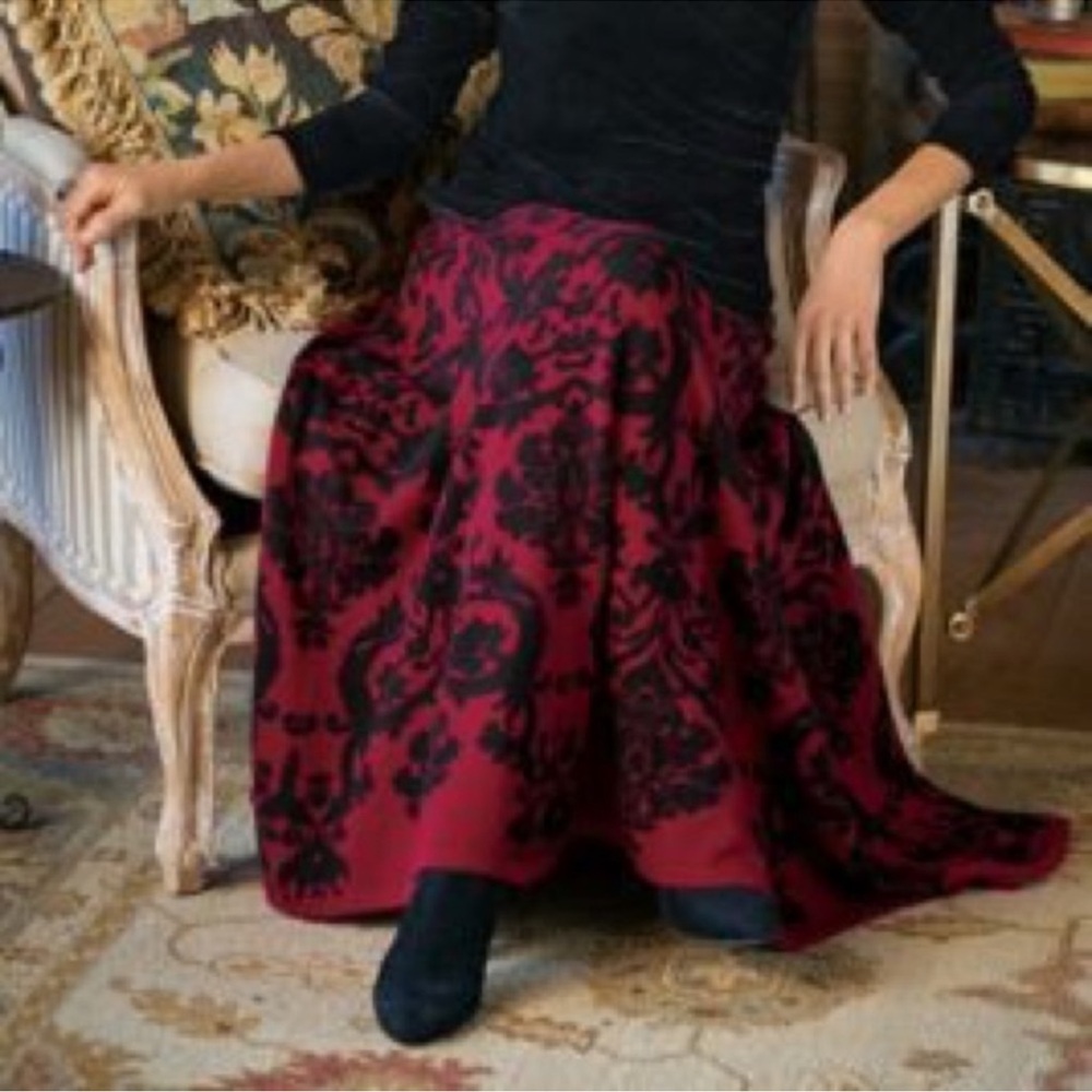 Soft Surroundings L Floral Brocade Knit Maxi Skirt